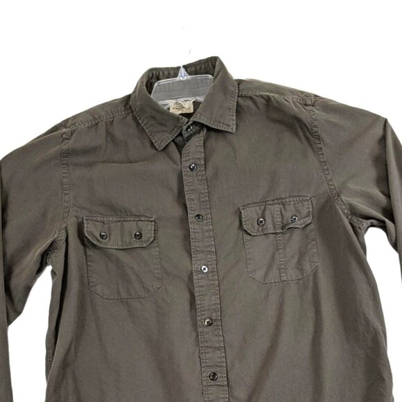 Large Green Cotton Long Sleeve Button Up Green Dress Shirt Front Pockets 37c - Picture 1 of 3